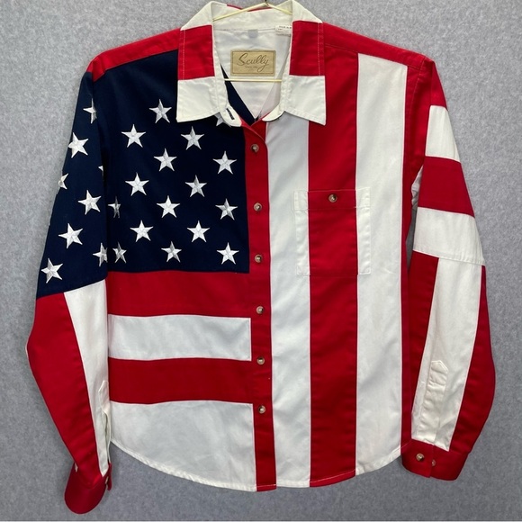 Scully American Flag Patriotic Embroidered Stars Button Down Long Sleeve Top - Picture 4 of 8